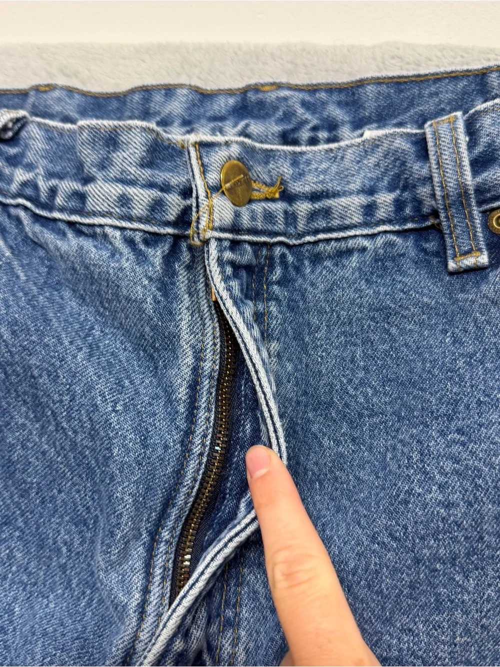 Vintage 90s Carhartt Flannel Lined Jeans Mens 35x28 Blue Dark Wash B21 DST